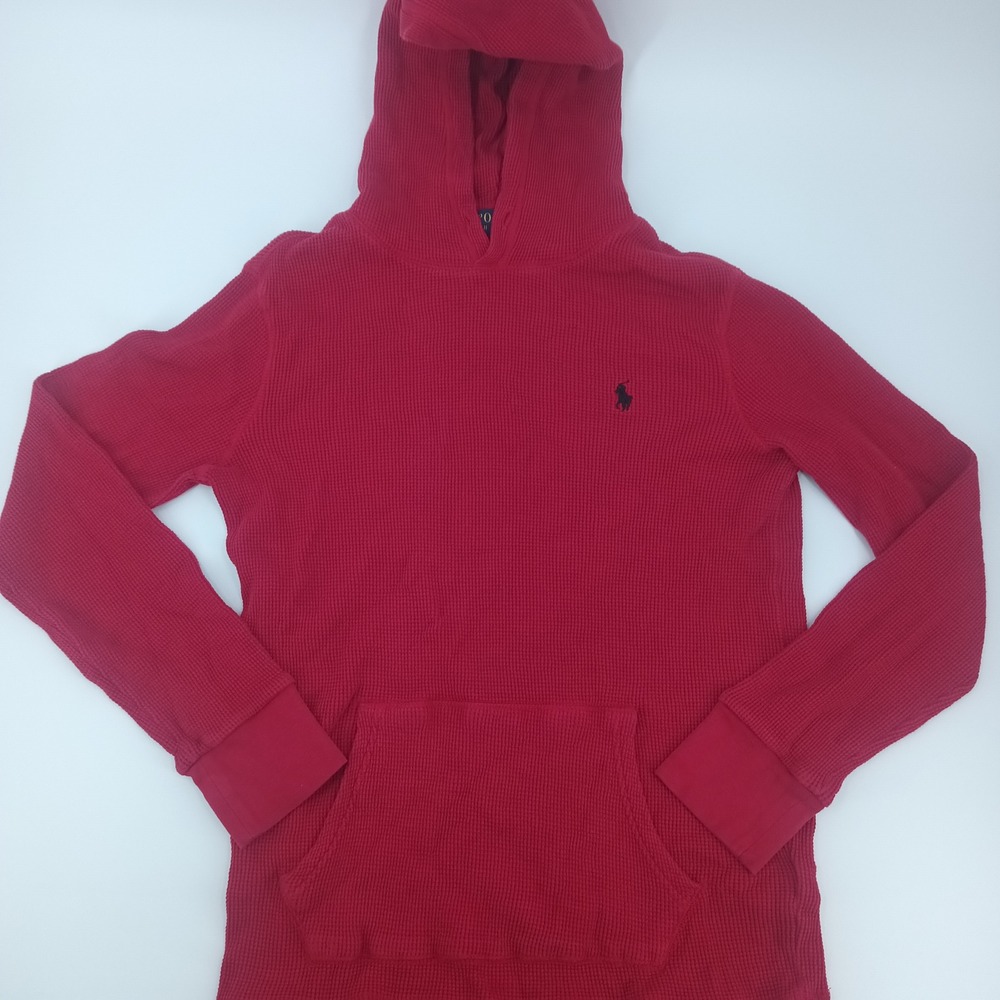 Polo Ralph Lauren Mens Waffle Knit Thermal Hoodie Red Pony Logo Pullover M